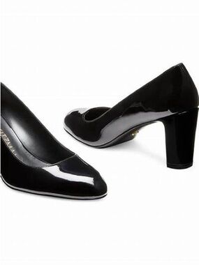 Stuart Weitzman Vida 75 Block Pump Classic Black Patent Leather 6.5